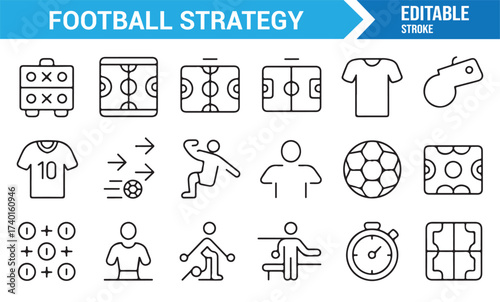 Minimal line art football icon set for sport management and game planning