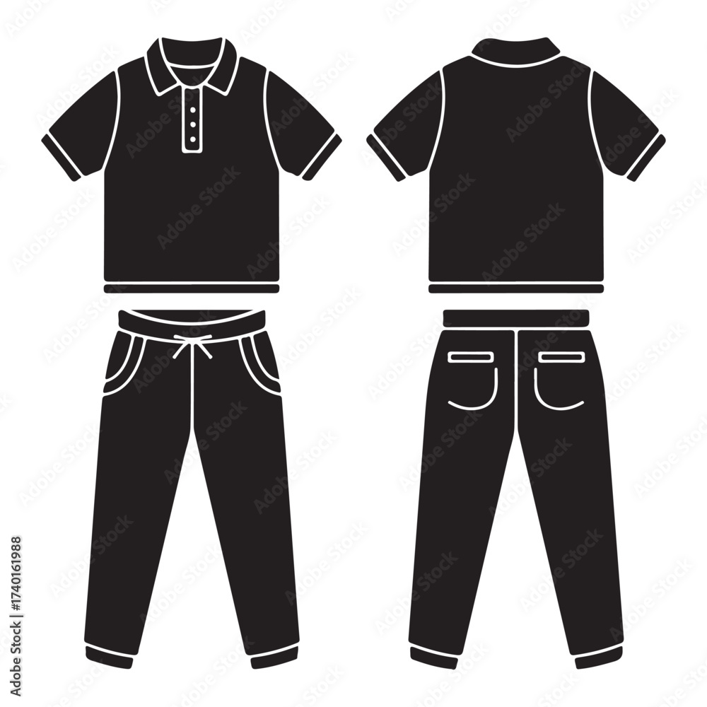 Naklejka premium Men Polo Shirt and Pants Vector Icons Set in Solid Style for Fashion and Clothing Design Isolated