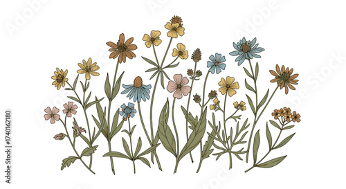 Vintage pixel art wildflower bouquet in a retro 8-bit style SVG vector illustration isolated