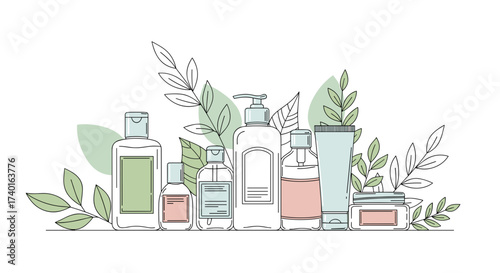 Eco natural skincare products with leaves, isolated on transparent background svg vector illustration.