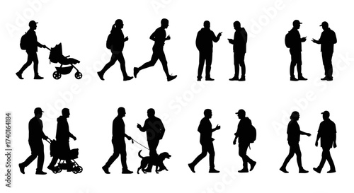 Abstract diverse human faces and figures vector set isolated on transparent background design