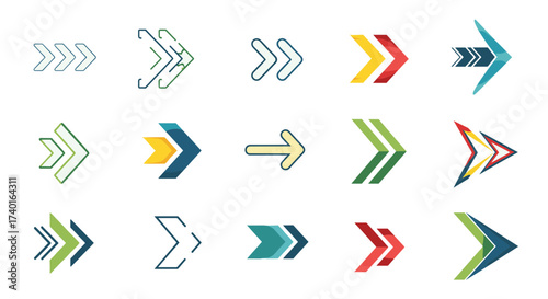 Modern colorful arrow set, UI design elements. SVG vector illustration isolated on transparent background.