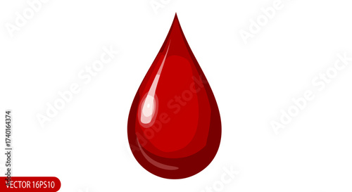 Shiny red blood drop vector illustration, isolated on transparent background, medical healthcare symbol
