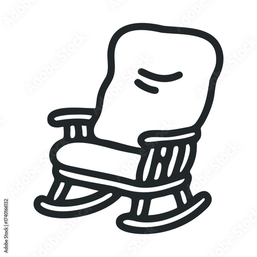 Simple line art of a cozy rocking chair with cushion