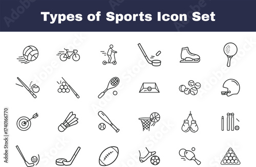  Types of sports icon set isolated on white background for web design