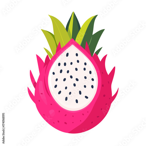 A Minimalistic 2D flat icon featuring a dragon fruit set, clean vector design, simple illustration style, isolated on a white background, and modern element in vector and EPS format. simple icon
