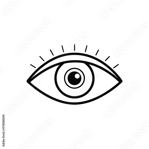 Minimalist black and white line drawing of an open eye