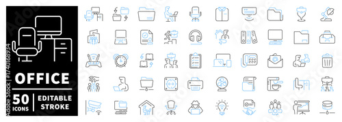 Office icons set. editable line icons for workspace and business essentials