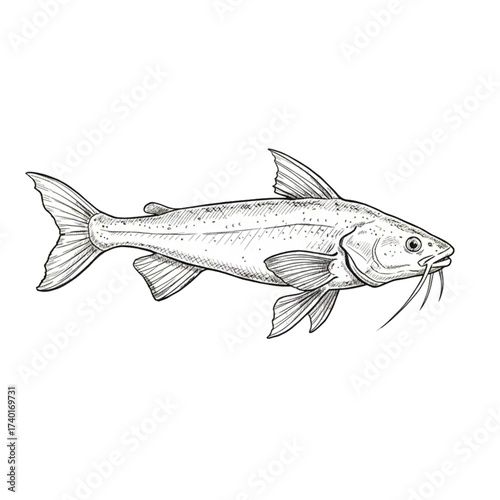 Marine catfish silhouette vector isolated, fish isolated on white background