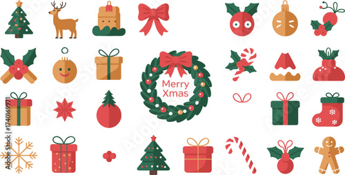 Christmas Elements Pattern Illustration Holiday Vector Graphic Flat Design Style