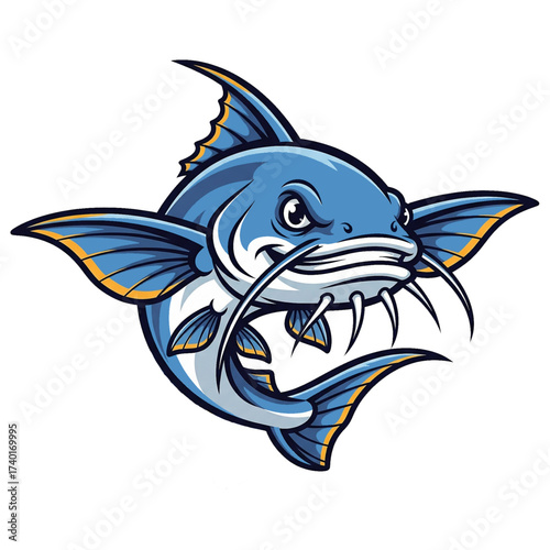 vector mascot of an aggressive catfish, a powerful graphic logo designed for esports teams, sports leagues, and competitive branding