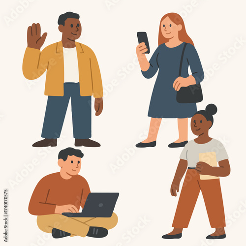 People Communication Social Media Work Business Person Vector Busy Illustration Flat Life Living Vector Print Illustration Design
