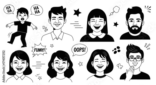 Dynamic collection of expressive faces showcasing diverse emotions, perfect for social media, marketing, or creative design projects, originally created as scalable vector graphics