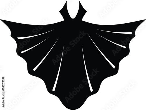 Silhouette of a dark cape with a high collar design