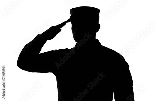 Powerful silhouette of a soldier saluting with honor and respect, a tribute to military service and patriotism, ideal for remembrance and veterans day themes