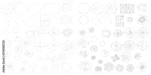 Collection of top view tree symbols and architectural elements for landscape design and urban planning