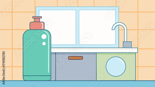 Kitchen sink with eco-friendly detergent bottle and modern faucet  
