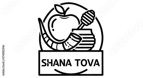 Celebrate Rosh Hashanah with traditional symbols like the shofar, apple, and honey, wishing a sweet and happy new year to all