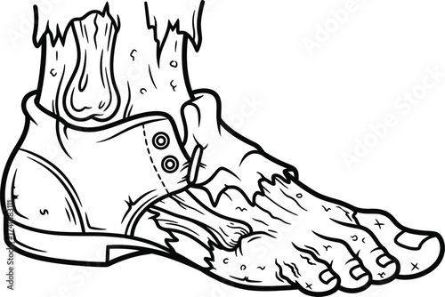 Cartoon zombie foot wearing a tattered boot illustration