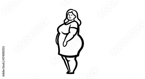 Joyful woman with a positive attitude embracing her unique body shape with confidence and a happy smile, celebrating self love and diversity in a simple, clean style.