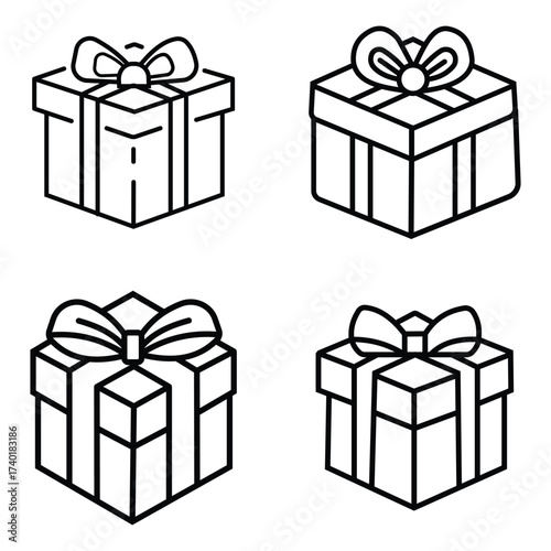 Gift box icon set .  Surprise package. Parcel pack. Isolated gift box on white background.  birthday gift box. Gift and Surprise - Illustration Icons.
