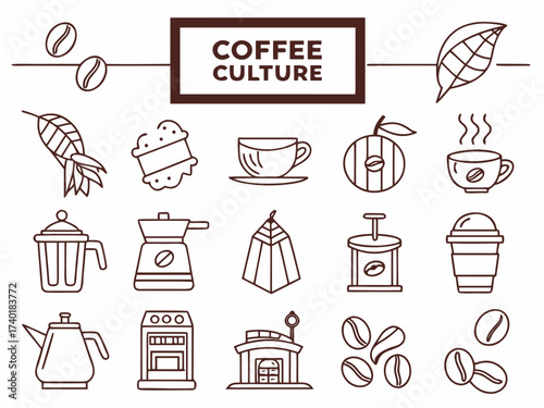 Minimal line icons for coffee lovers and cafes