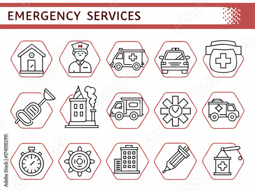 Minimal line icons for emergency situations and services