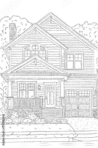 house and flowers drawing illustration