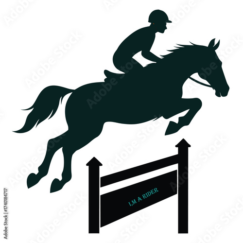 Dynamic horse rider jumping over hurdle silhouette