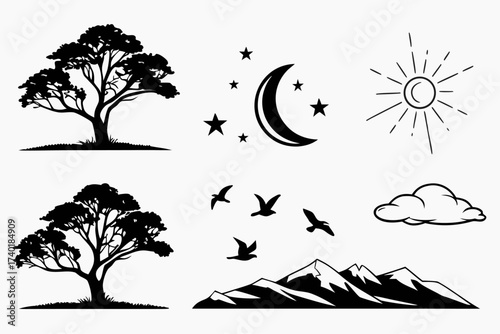 Radiant twilight sky minimalist icon set