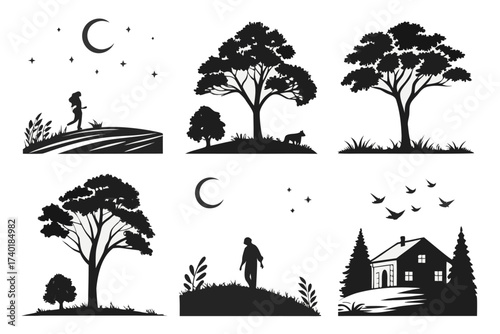 Serene twilight minimalist icon set with six unique designs