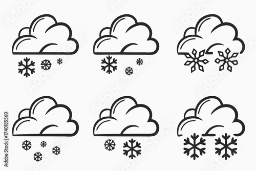 Minimalist snowy clouds icon set with weather elements