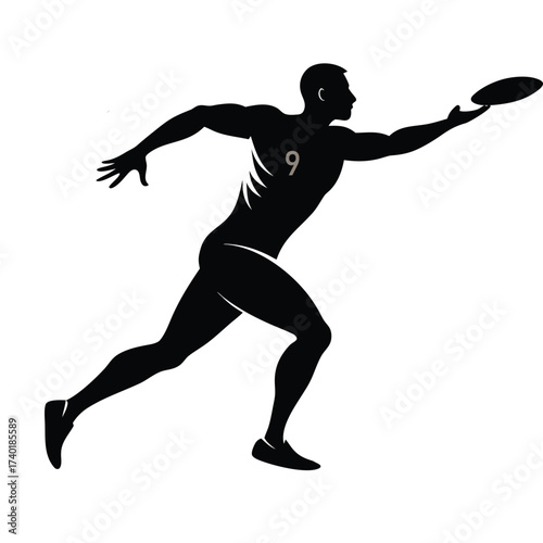 Silhouette of an athlete throwing a discus in motion