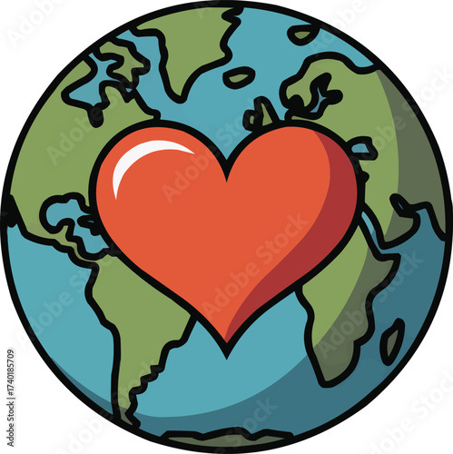 earth heart love peace humanity vector illustration planet background,generative ai