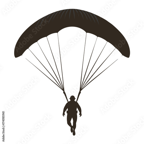 Silhouette of a paraglider in flight with open parachute wing