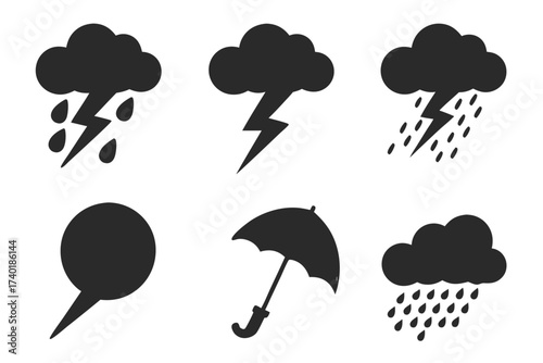 Minimalist stormy clouds icon set for design projects