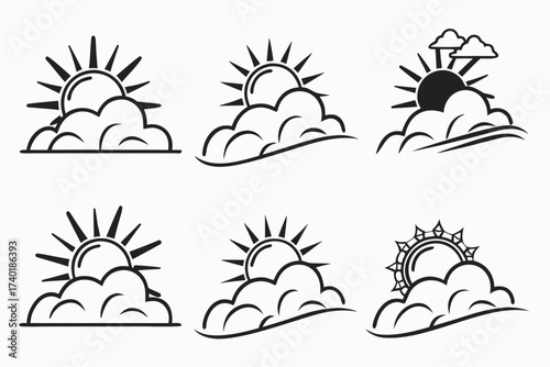 Minimalist sunset cloud veil icon set
