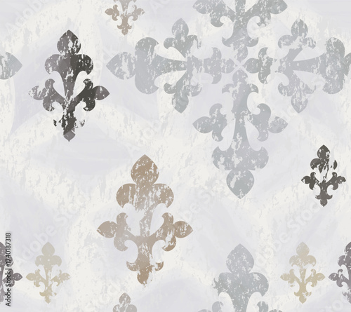 Seamless arabesque minimal abstract organic shapes pattern. Floral geometric brocade texture. Fabric background.