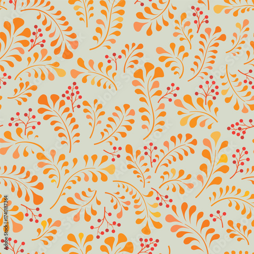 Floral seamless pattern. Branch with leaves gentle autumnal texture. Flourish nature autunm garden leaves background