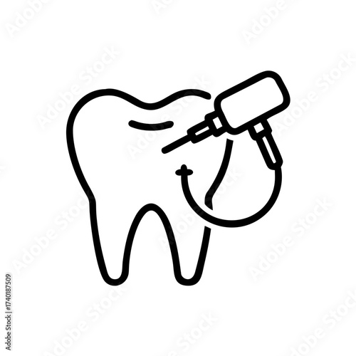  Tooth with dental drill outline icon.