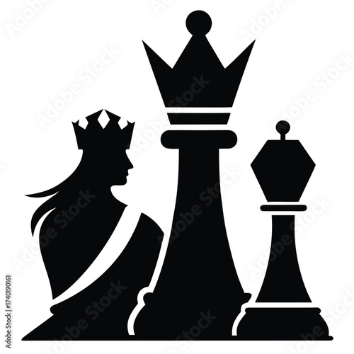 Chess board silhouette with king and queen pieces