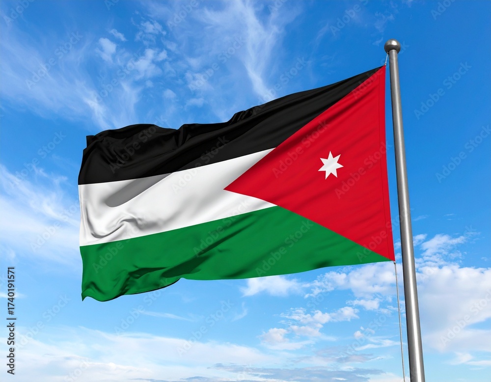 Naklejka premium Jordan Flag Waving Against the Blue Sky
