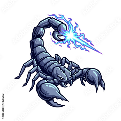 Dynamic electric scorpion unleashing powerful energy blast, a fierce symbol of strength and digital warfare readiness