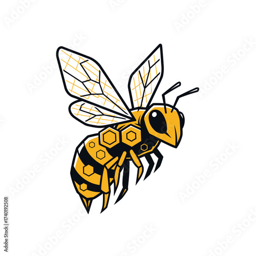Vibrant, stylized bee illustration buzzing with energy, perfect for nature, science, or eco-friendly branding projects