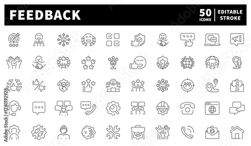Feedback and review icons set – editable line, linear, outline rating symbols