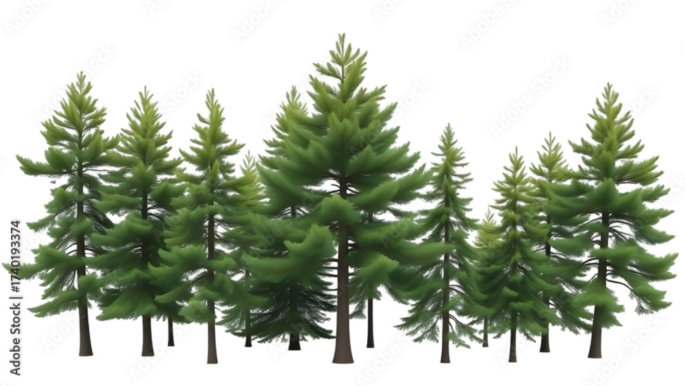 Fototapeta premium Group of green pine trees isolated on a white background 