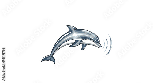 Sleek silver dolphin leaps from water emitting playful sound waves, evoking joy and marine wonder