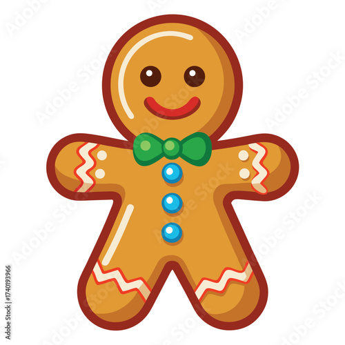 A detailed, isolated gingerbread man cookie, perfectly decorated with white icing, a classic holiday treat.