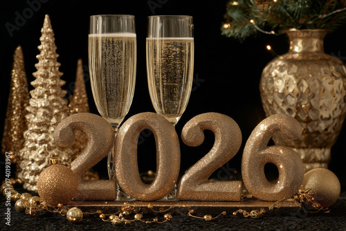Elegant celebration with sparkling champagne to welcome the New Year 2026