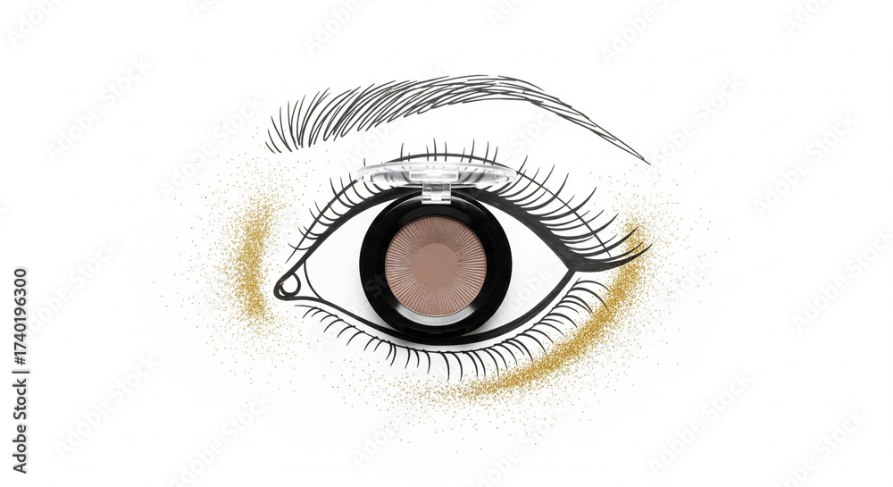 Fototapeta premium matte eye shadow embedded in a black and white doodle illustration